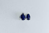 1.4ct Stud Earrings Pear Cut Blue Sapphire Solitaire Design 14k WhiteGold Finish