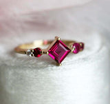 1.2ct Princess Cut Pink Ruby Engagement Ring 14k Yellow Gold Over Unique Cluster