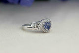 1ct Heart Blue Tanzanite Engagement Ring Halo Celtic Trinity 14k White Gold Over