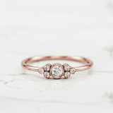 Thin Minimalist Petite Engagement Ring 0.5ct Round Cut Diamond 14k RoseGold Over