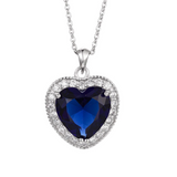 3ct Heart Cut Blue Sapphire Diamond Halo Pendant and Chain 14k White Gold Finish