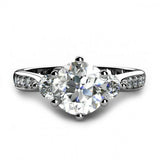 2ct Round Cut VVS1 Diamond Accent 3 Stone Engagement Ring 14k White Gold Finish