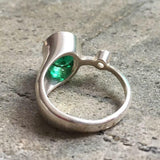 1ct Engagement Ring Oval Cut Green Emerald Two Stone 14k White Gold Finish