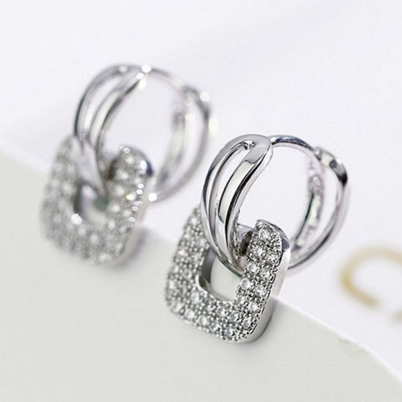 2ct Round Cut VVS1 Diamond Square Shape Trendy Drop Earrings 14k White Gold Over