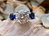 2ct Engagement Ring Round Cut Diamond Blue Sapphire Trilogy 14k WhiteGold Finish