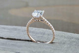 1.6ct Cushion Cut Diamond Solitaire Ring 14k Rose Gold Finish with Round Accents