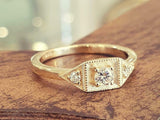 1ct Round Diamond Engagement Ring Vintage Inspired Trilogy 14k Yellow Gold Over