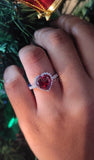 1ct Heart Cut Simulated Pink Ruby Halo Engagement Ring 14k White Gold Plated