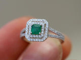 2.2ct Engagement Ring Princess Cut Green Emerald Dual Halo 14k White Gold Finish