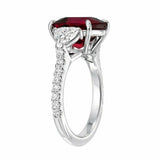 3ct Cushion Cut Red Garnet Diamond Trilogy Ring 14k White Gold Over Heart Accent