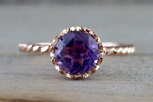 1.5ct Round Cut Purple Amethyst Solitaire Rope Accent Ring 14k Rose Gold Finish