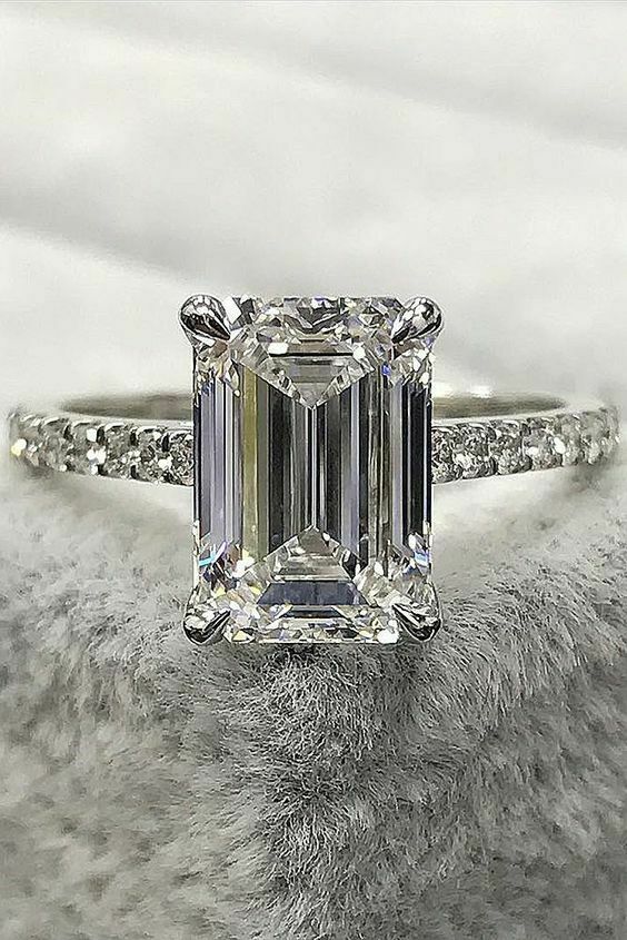 2.1ct Emerald Cut Diamond Accent Solitaire Engagement Ring 14k White Gold Finish