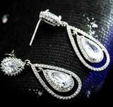 5Ct Pear Cut VVS1/D Diamond Halo Tear Drop Dangle Earrings 14K White Gold Finish