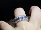 3ct Round Cut Blue Sapphire Wide Bamboo Wedding Band Ring 14k White Gold Finish