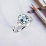 2ct Oval Cut Blue Aquamarine Halo Split Band Engagement Ring 14k White Gold Over