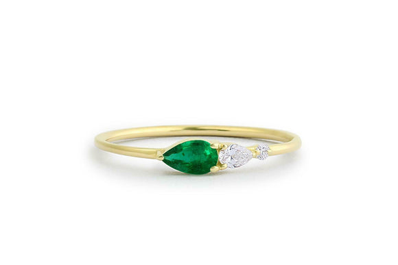 0.5ct Pear Green Emerald Teardrop Minimalist Engagement Ring 14k YellowGold Over