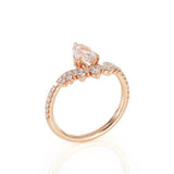 2.5ct Pear Cut Morganite Engagement Ring Unique Crown Promise 14k Rose Gold Over