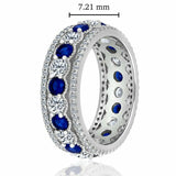 5ct Round Cut Alternating Blue Sapphire Diamond Eternity Band 14k WhiteGold Over