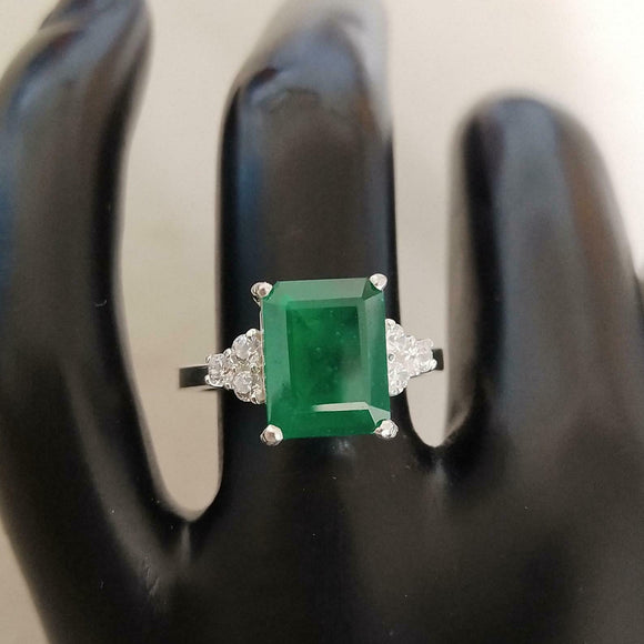 2ct Engagement Ring Emerald Cut Green Emerald Diamond Petite 14k White Gold Over