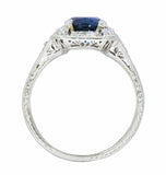 2.8ct Oval Cut Blue Sapphire Engagement Ring Halo Art Deco 14k White Gold Finish