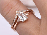 Bridal Set Engagement Ring 1ct Emerald Cut VVS1D Diamond 14k Rose Gold Finish