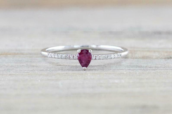 1ct Pear Cut Pink Ruby Engagement Ring Diamond Accents 14k White Gold Finish