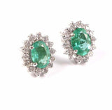 2.3ct Oval Cut Green Emerald Diamond Floral Stud Earrings 14k White Gold Finish