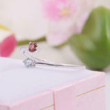 0.2ct Round Red Garnet Bypass Minimalist Dual Birthstone Ring 14k WhiteGold Over