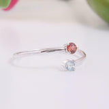 0.2ct Round Red Garnet Bypass Minimalist Dual Birthstone Ring 14k WhiteGold Over