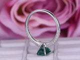 2ct Green Emerald Cut Solitaire Ring 14k White Gold Over Three Row Round Accents