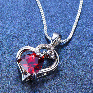 1.3ct Trillion Cut Red Garnet Pendant Heart Shape 14k White Gold Finish NO CHAIN