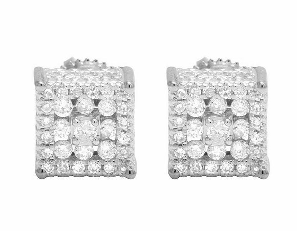 1.5ct Round Cut Diamond Elegant Square Cube Stud Earrings 14k White Gold Finish