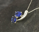 2ct Blue Sapphire Pendant Oval Two Stone Stylish 14k White Gold Finish NO CHAIN