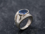 2ct Engagement Ring Oval Blue Sapphire Vintage Inspired Wide 14k White Gold Over