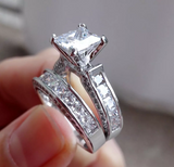 4ct Princess Cut Diamond Engagement Ring 14k White Gold Finish Bridal Set Women