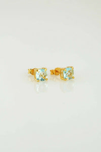 1ct Stud Earrings Cushion Cut Blue Aquamarine Solitaire 14k Yellow Gold Finish