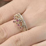 1ct Round Cut Pink Sapphire Engagement Ring Crown Bridal Set 14k YellowGold Over