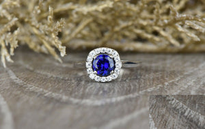 1ct Round Cut Blue Sapphire Engagement Ring 14k WhiteGold Over Diamond Solitaire