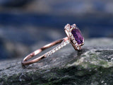 2.3Ct Cushion Purple Amethyst Halo Solitaire Engagement Ring 18K Rose Gold Over