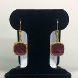 2ct Dangle Earrings Cushion Cut Pink Ruby Beaded Solitaire 14k Yellow Gold Over