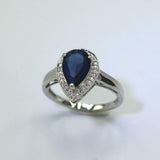 2ct Pear Cut Blue Sapphire Engagement Ring Halo Solitaire 14k White Gold Finish