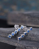 1ct Princess Cut Blue Sapphire Straight Drop Earring Women 14k White Gold Finish