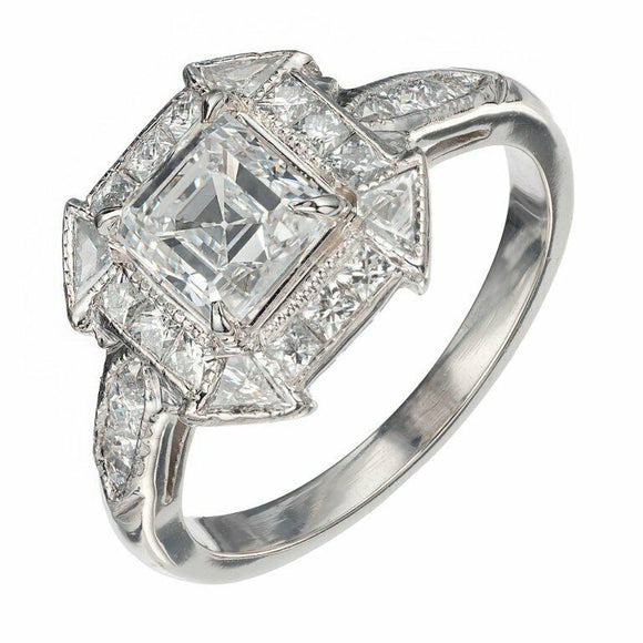 2ct Asscher Cut Diamond Halo Art Deco Accent Engagement Ring 14k White Gold Over