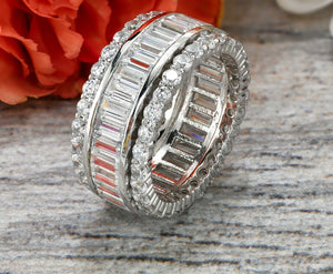 6Ct Baguette Round Diamond Cocktail Eternity Wedding Band 14K White Gold Finish