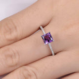 1.5ct Princess Purple Amethyst Engagement Ring Round Accents 14k White Gold Over