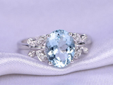 2ct Oval Cut Blue Aquamarine Engagement Ring Butterfly Design 14k WhiteGold Over