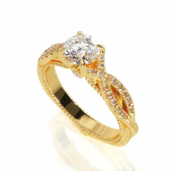 2ct Round Diamond Engagement Ring Infinity Twisted Accent 14k Yellow Gold Finish