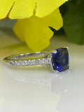 1.5ct Cushion Cut Blue Sapphire Solitaire Engagement Ring 14k White Gold Finish