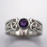 0.5ct Round Cut Purple Amethyst Celtic Trinity Knot Ring 14k White Gold Finish