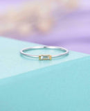 0.4ct Baguette Diamond Engagement Ring Minimalist Solitaire 14k Dual Gold Finish